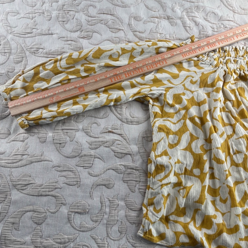 Terra & Sky Womens 0X 14W Mustard Yellow Abstract Floral Peasant Blouse Top - Picture 7 of 7